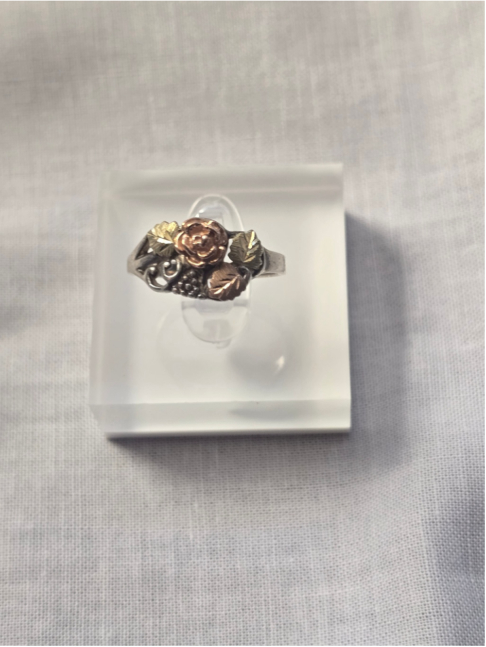 Vintage Wheeler Black Hills Gold Sterling Silver Tri-Color Rose Ring Size 7